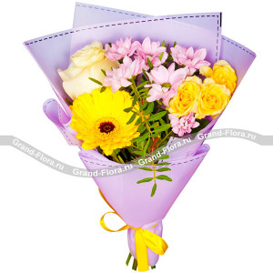 Цветочный конфитюр - букет из хризантемы, роз и герберы